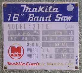 Makita 2116 Bandsaw Manual